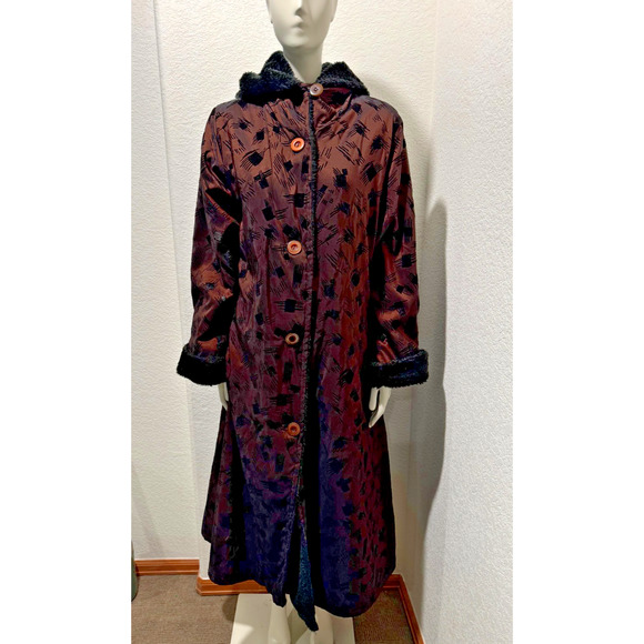 Maralyce Ferree Whimsigoth S Long Coat Iridescent Brown Black Velvet Artsy Hood - Picture 1 of 12